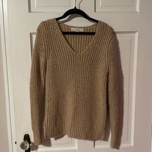Loft Women's Vneck Tan/Gold Chunky Knit Women's Small Sweater acrylic polyester